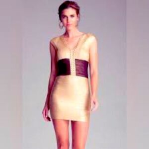 Bebe Gold Studded Embellished Bandage Mini Dress